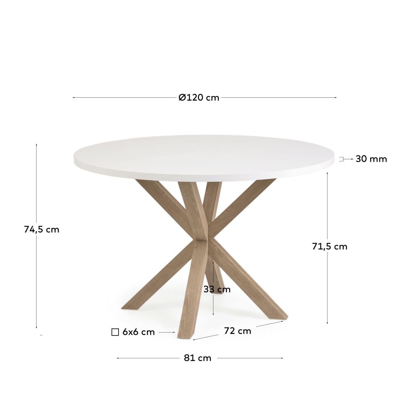 Mesa redonda Argo de melamina acabado blanco y patas de acero con efecto madera Ø 120 cm