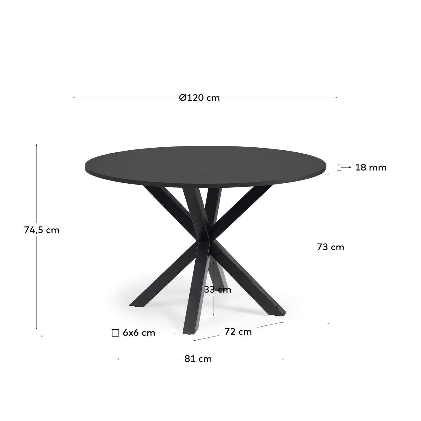 Mesa redonda Argo de DM lacado negro y patas de acero con acabado negro Ø 120 cm