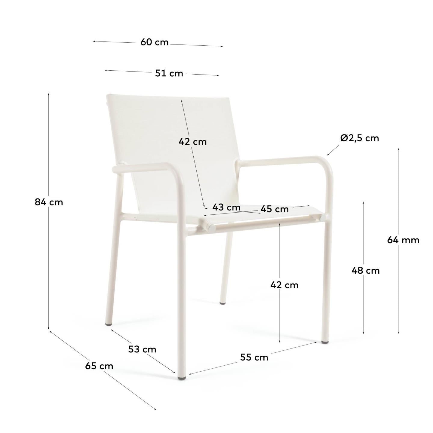 Silla de exterior apilable Zaltana de aluminio con acabado pintado blanco mate