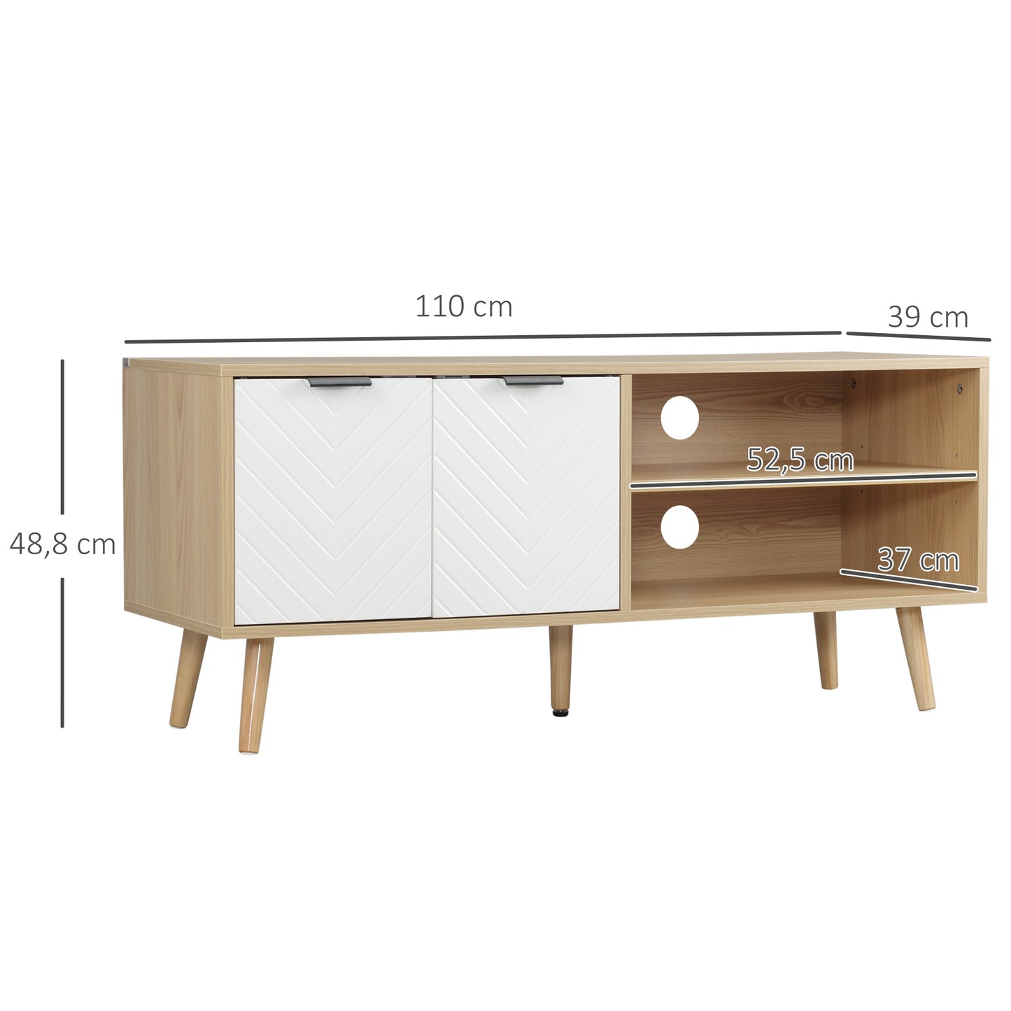 HOMCOM Mueble para TV Moderno Mesa para TV de Salón con 2 Puertas y 2 Estantes de Almacenaje para Televisores de hasta 46" para Dormitorio 110x39x48,8 cm Natural y Blanco