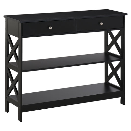 HOMCOM Mesa Consola de Entrada Recibidor con 2 Cajones y 2 Estantes Inferiores Mueble Moderno Base Elevada Antivuelco 100x30,5x80 cm Negro