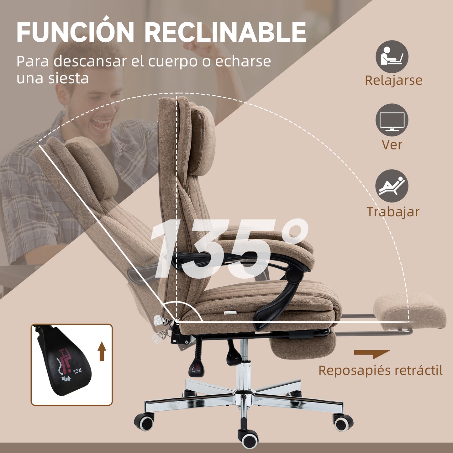 Vinsetto Silla de Masaje con 6 Puntos de Masaje Silla de Oficina Giratoria Silla de Escritorio Reclinable con Altura Ajustable Control Remoto Reposapiés y Reposacabezas Marrón