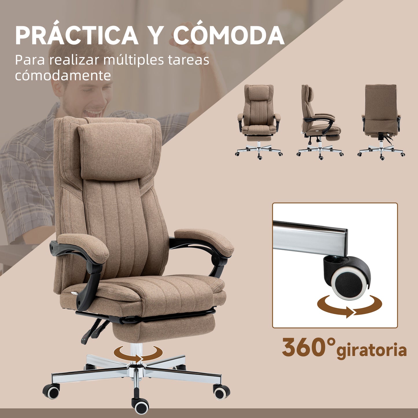 Vinsetto Silla de Masaje con 6 Puntos de Masaje Silla de Oficina Giratoria Silla de Escritorio Reclinable con Altura Ajustable Control Remoto Reposapiés y Reposacabezas Marrón