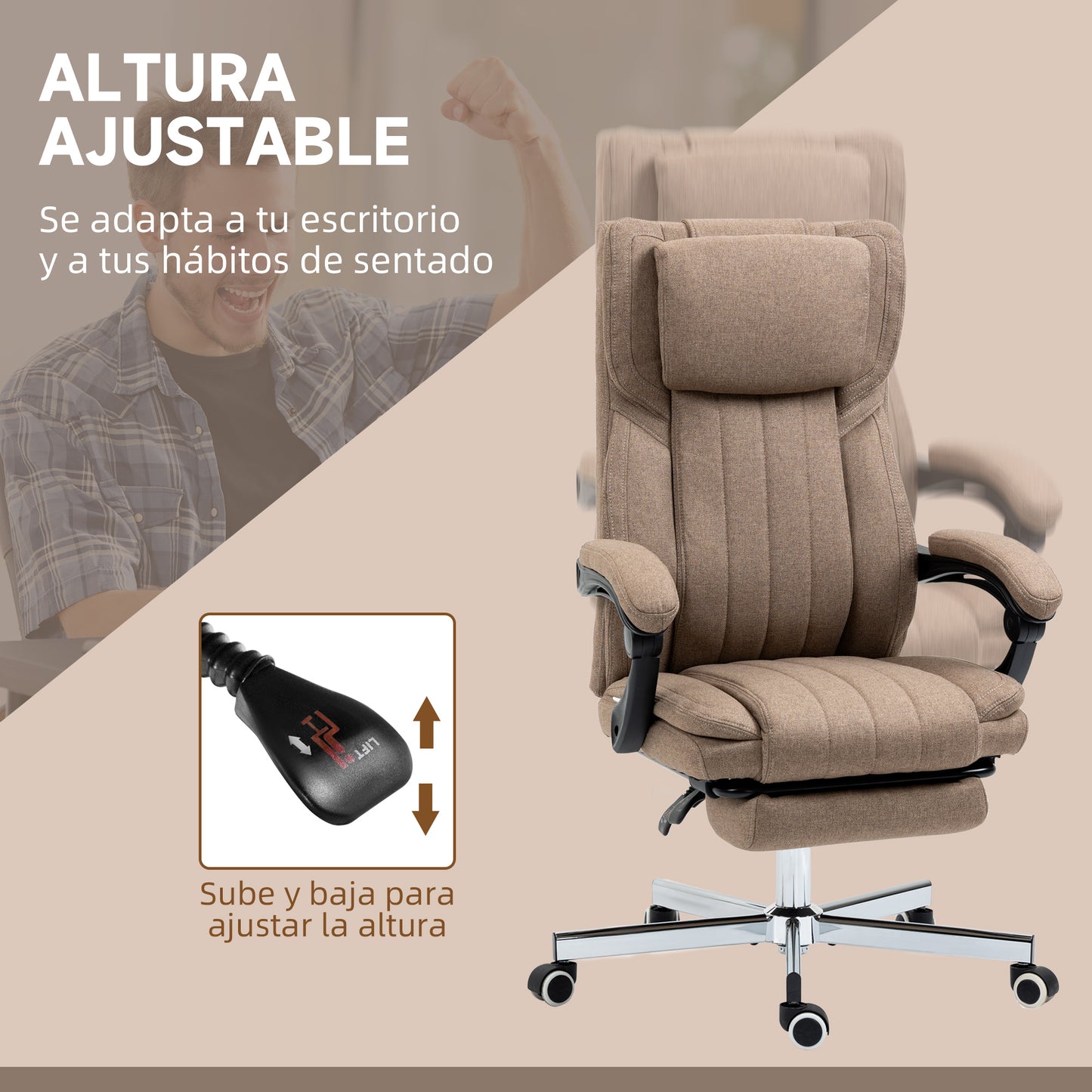 Vinsetto Silla de Masaje con 6 Puntos de Masaje Silla de Oficina Giratoria Silla de Escritorio Reclinable con Altura Ajustable Control Remoto Reposapiés y Reposacabezas Marrón