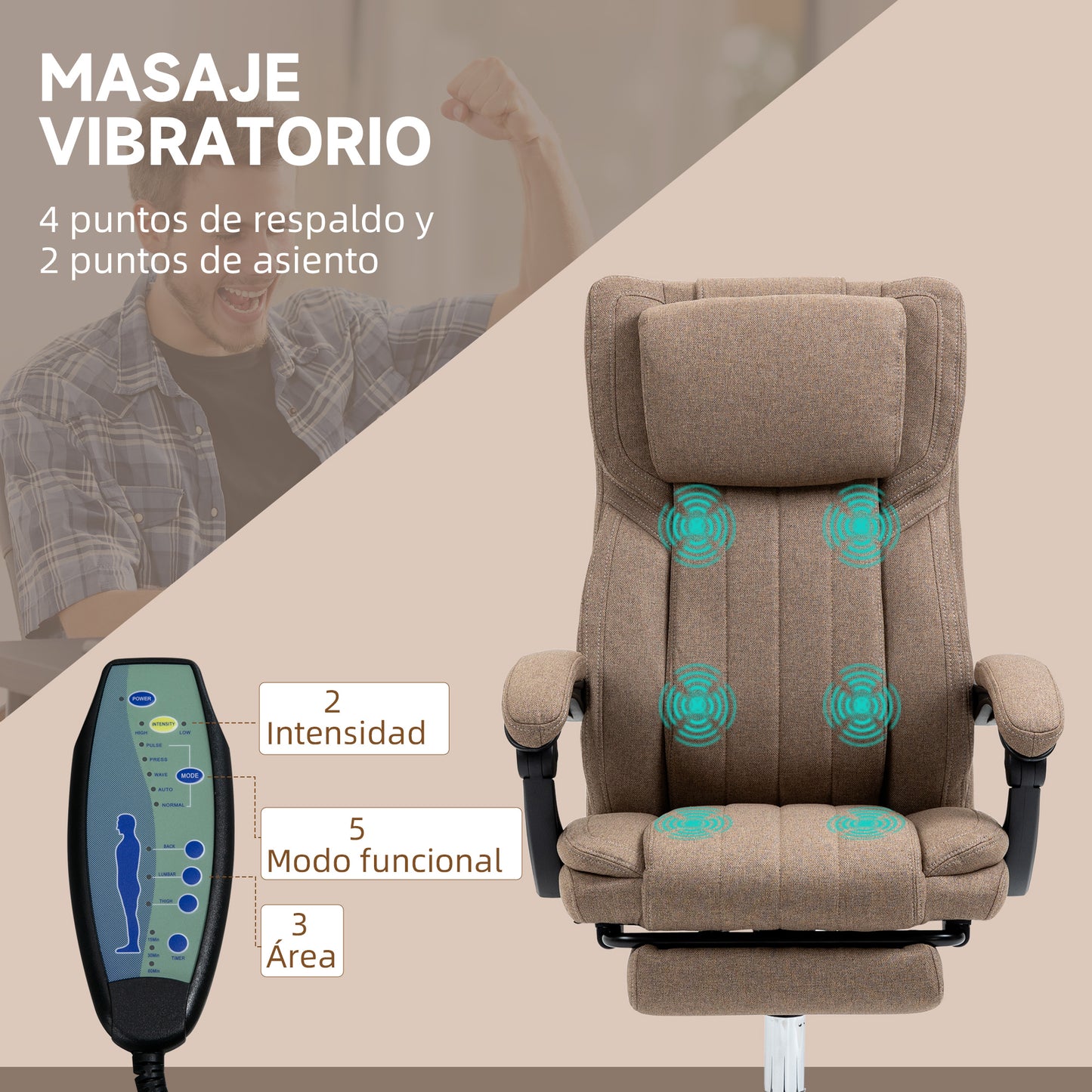 Vinsetto Silla de Masaje con 6 Puntos de Masaje Silla de Oficina Giratoria Silla de Escritorio Reclinable con Altura Ajustable Control Remoto Reposapiés y Reposacabezas Marrón