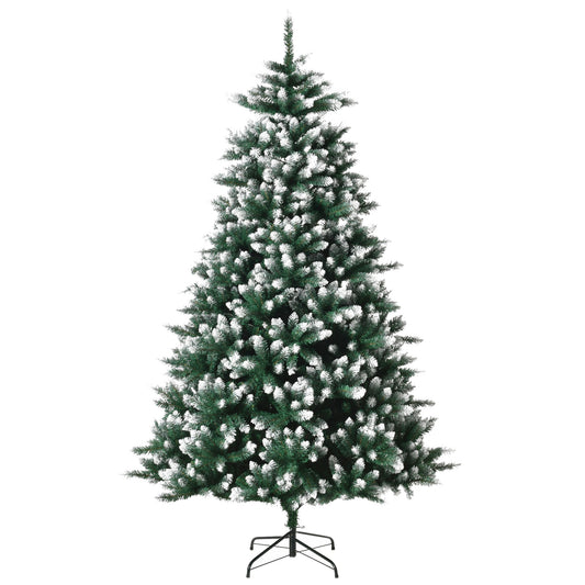 HOMCOM Árbol de Navidad de 2012 Ramas con Soporte Metálico Árbol 210 cm Puntas Blancas Artificial de Navidad Realista para Interiores Verde