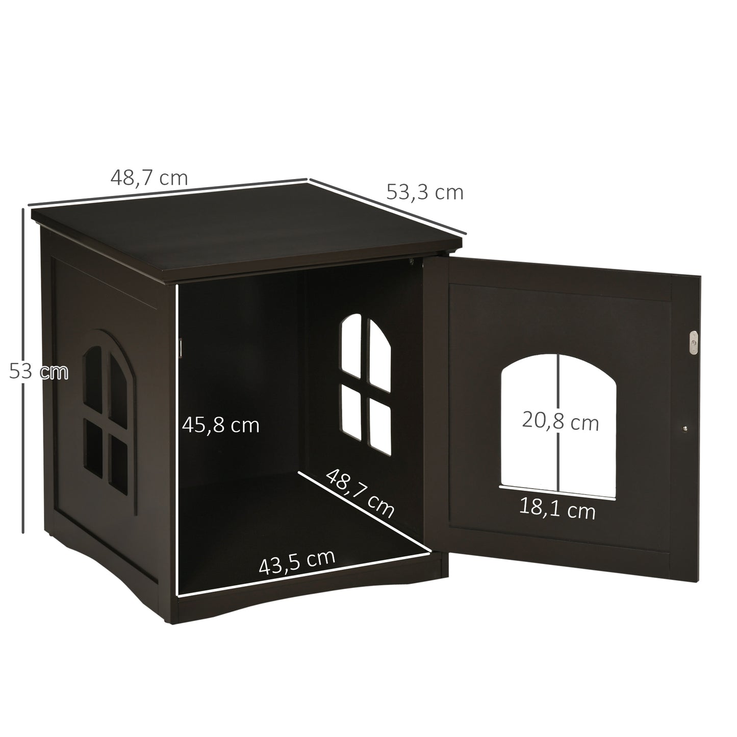 PawHut Mueble Arenero para Gatos 2 en 1 Casa para Gatos de Madera con Armario de Almacenaje Encimera Amplio Puerta y 2 Ventanas Cruzadas 48,7x53,3x53 cm Café