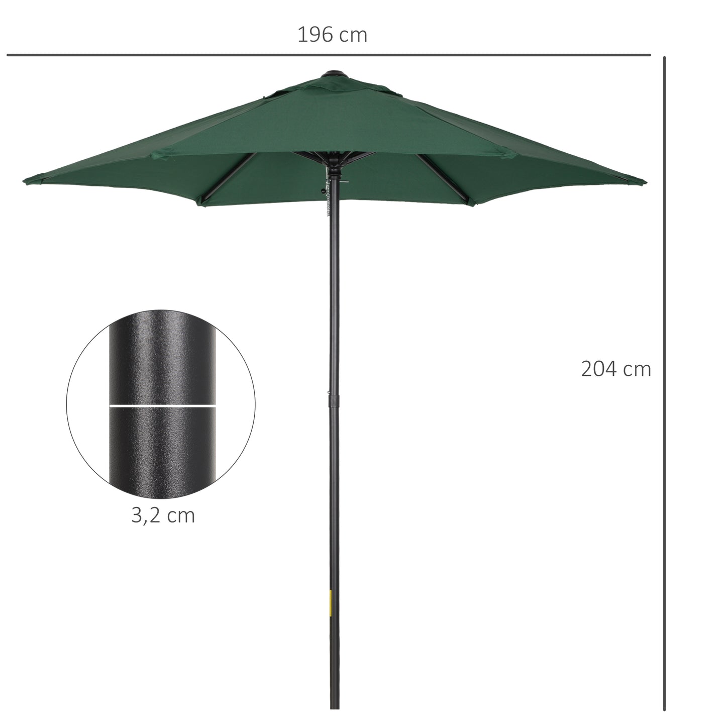 Outsunny Sombrilla de Jardín con Mástil de Aluminio Ø2x2 m Parasol de Terraza con Techo de Ventilación y Poste Desmontable Impermeable para Patio Exterior Verde