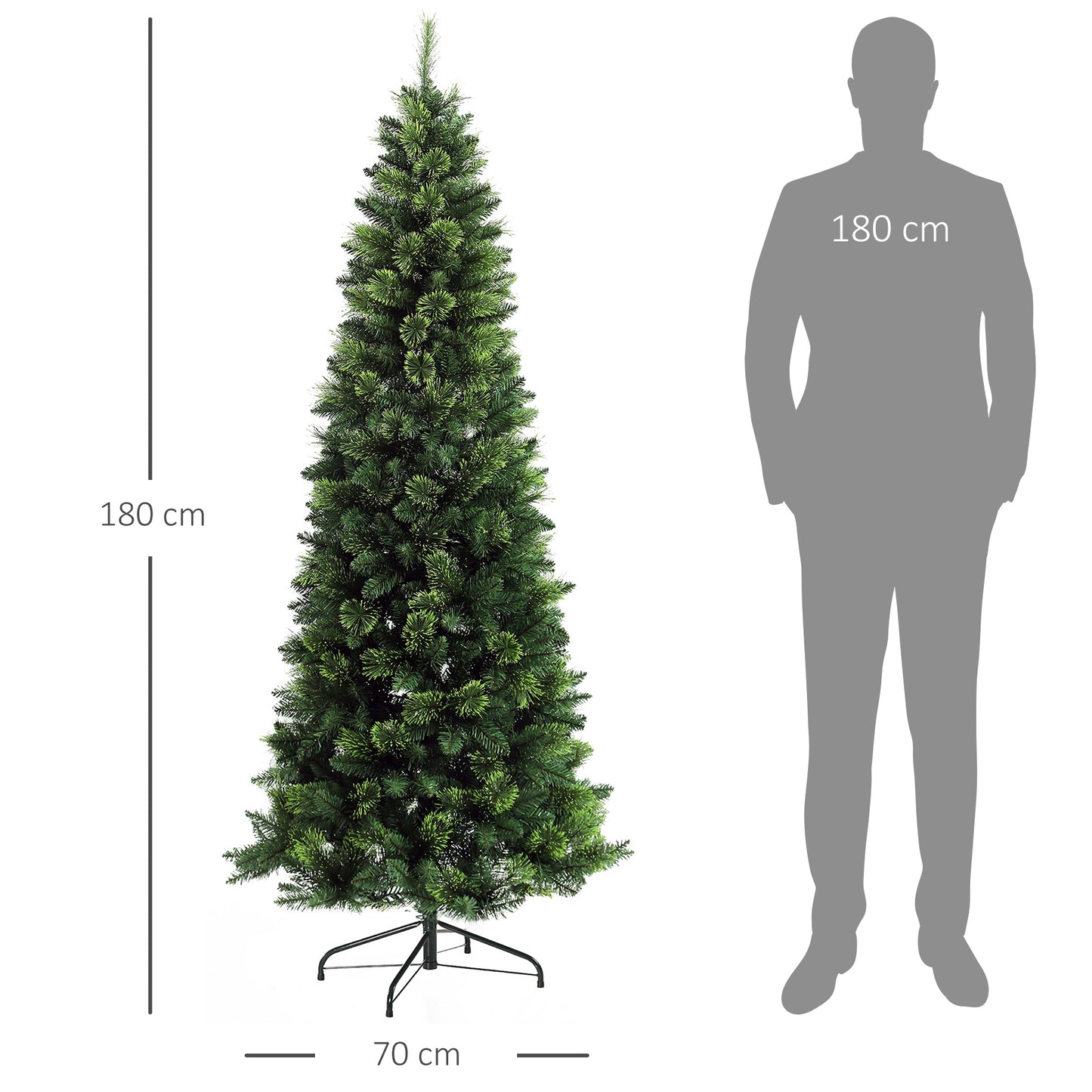 HOMCOM Árbol de Navidad Artificial de 180 cm Árbol Navideño con 618 Ramas Agujas de Pino Apertura Automática y Base Plegable de Acero Ø70x180 cm Verde