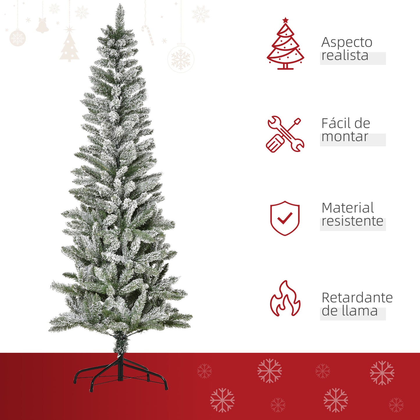 HOMCOM Árbol de Navidad Nevado Artificial 180 cm con 394 Ramas Ignífugas de PVC Apertura Automática Base Plegable y Soporte de Acero Decoración Interior Ø60x180 cm Verde y Blanco