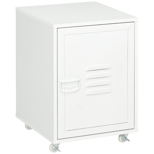 Vinsetto Cajonera de Oficina Mueble Archivador con Ruedas Estante Ajustable y Puerta de Metal para Tamaño A4 para Estudio Salón 38x38,5x55,5 cm Blanco