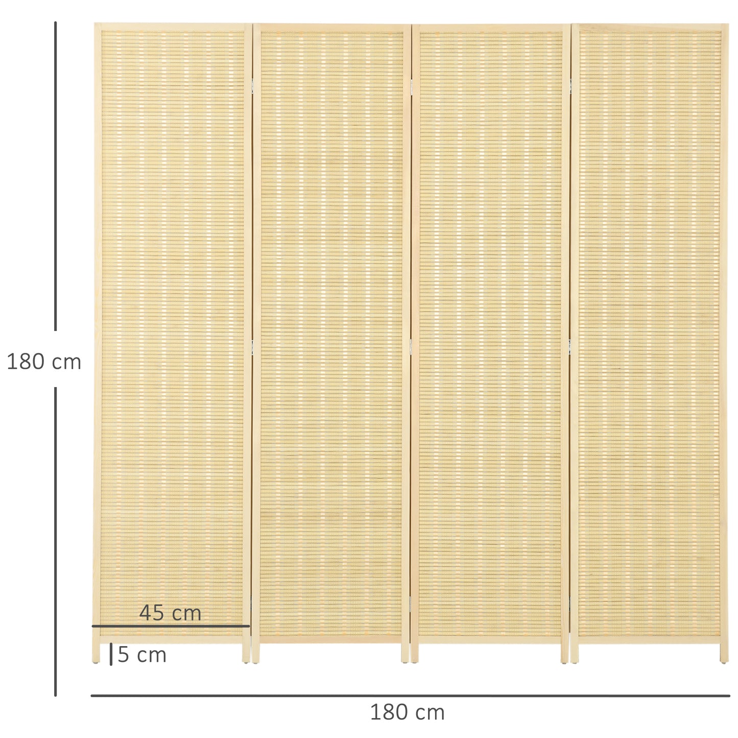 HOMCOM Biombo de 4 Paneles Plegable 180x180 cm Separador de Ambientes Divisor de Habitación Tejido a Mano de Bambú e Hilo de Algodón Decoración Elegante para Salón Natural