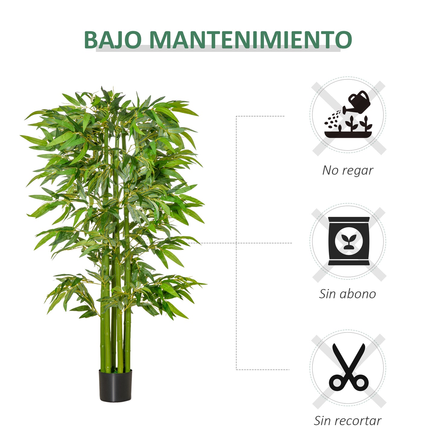 HOMCOM Árbol de Bambú Artificial 160 cm Planta Artificial con 975 Hojas y Maceta Planta Artificial Decorativa para Interior Hogar Salón Oficina Verde