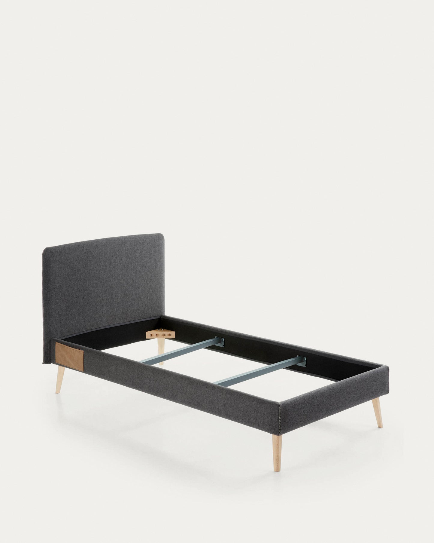 Cama desenfundable Dyla negro patas de madera maciza de haya para colchón de 90 x 190 cm