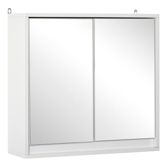 HOMCOM Armario de Baño con Espejo con 2 Puertas y Estante Ajustable Mueble Colgante de Baño para Aseo Estilo Moderno 48x14,5x45 cm Blanco