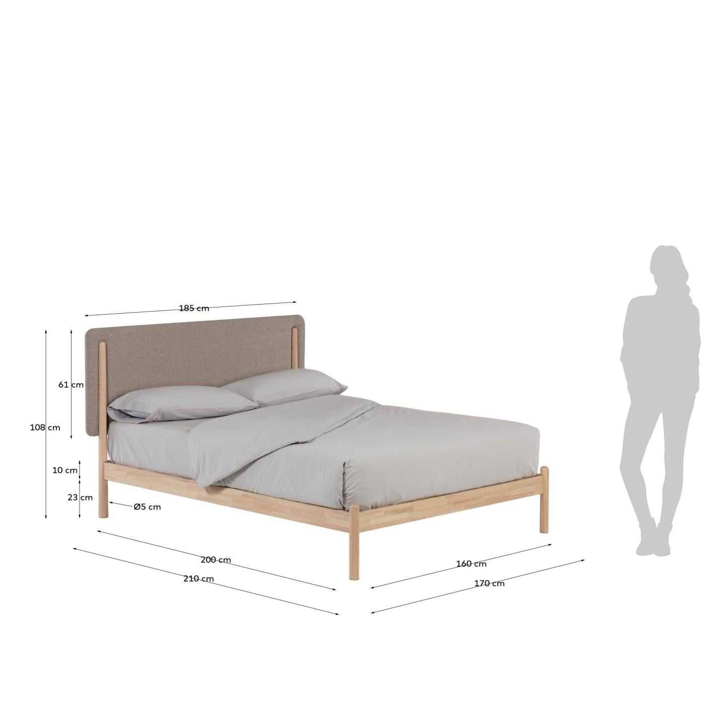 Cama Shayndel de madera maciza de caucho para colchón de 160 x 200 cm