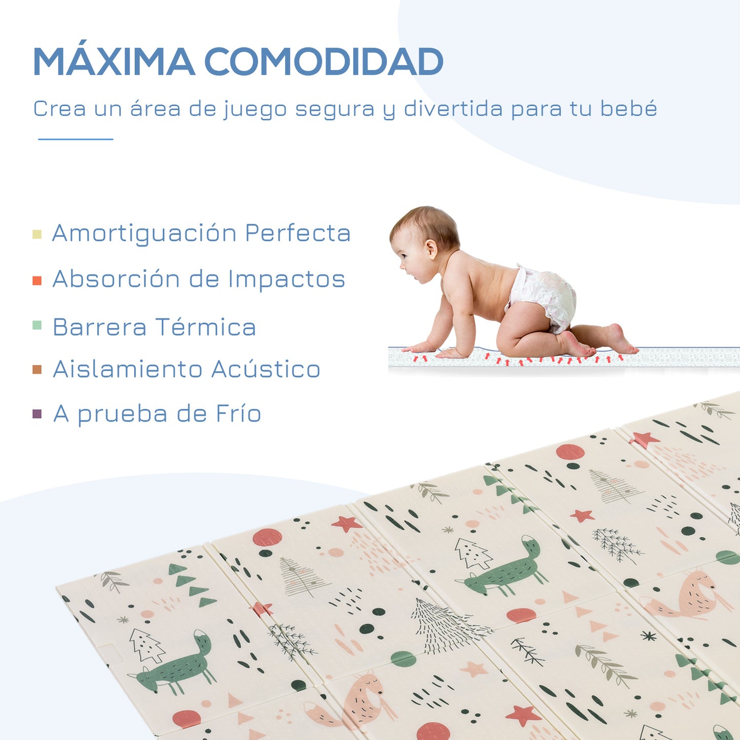 HOMCOM Alfombra Infantil Plegable Acolchado 2 Caras Alfombrilla de Juegos para Bebé Reversible Impermeable Antideslizantes con Superficie Grande 200x150 cm Multicolor