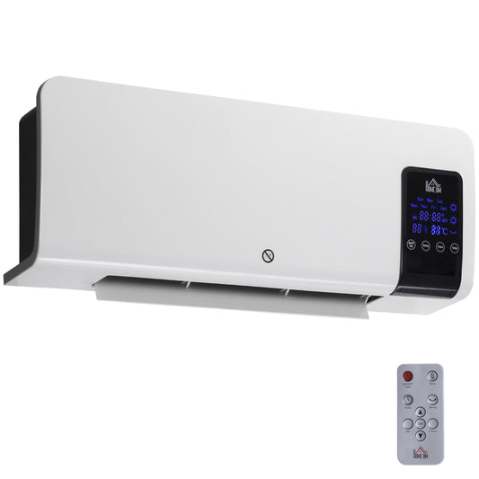 HOMCOM Calefactor Eléctrico de Pared Calefactor de baño 1000W/2000W con Función de Oscilación Mando a Distancia Temporizador Protección contra Sobrecalentamiento 54,5x12x21,5 cm Blanco