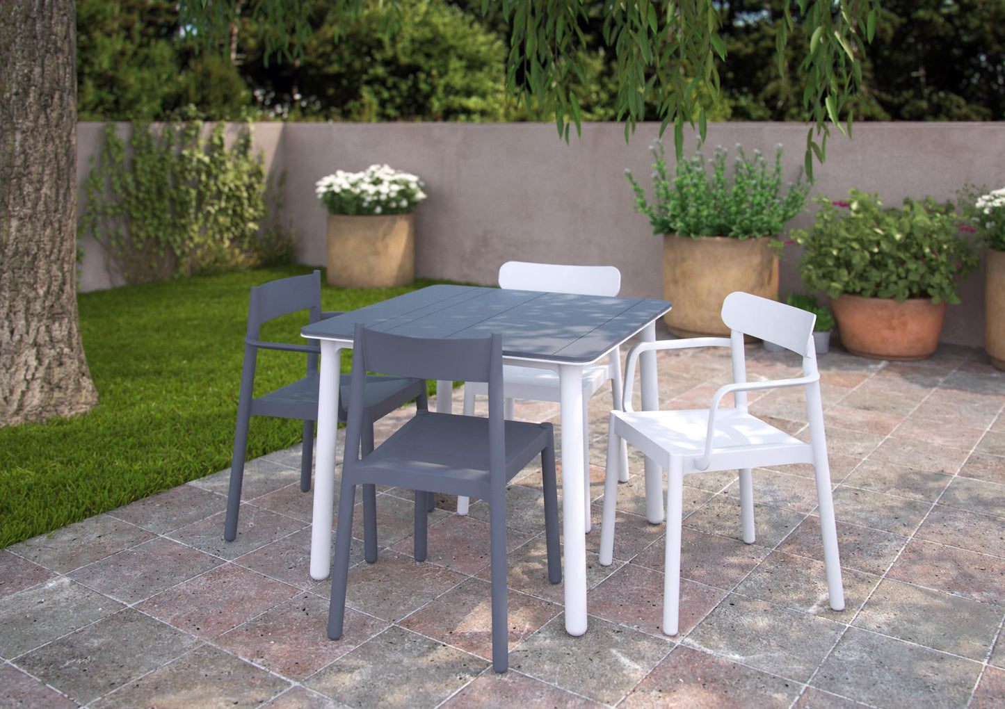 Garbar danna set 4 silla con brazos interior, exterior gris oscuro