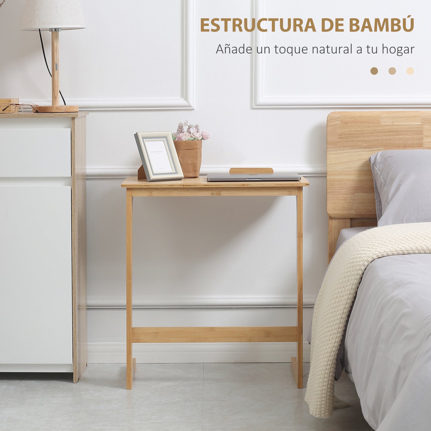 HOMCOM Mesa Auxiliar en forma de C Mesa Auxiliar para Sofá de Bambú con Encimera Abatible y Ángulo Ajustable 140-180° para Salón Cama Dormitorio 60x33x67 cm Natural