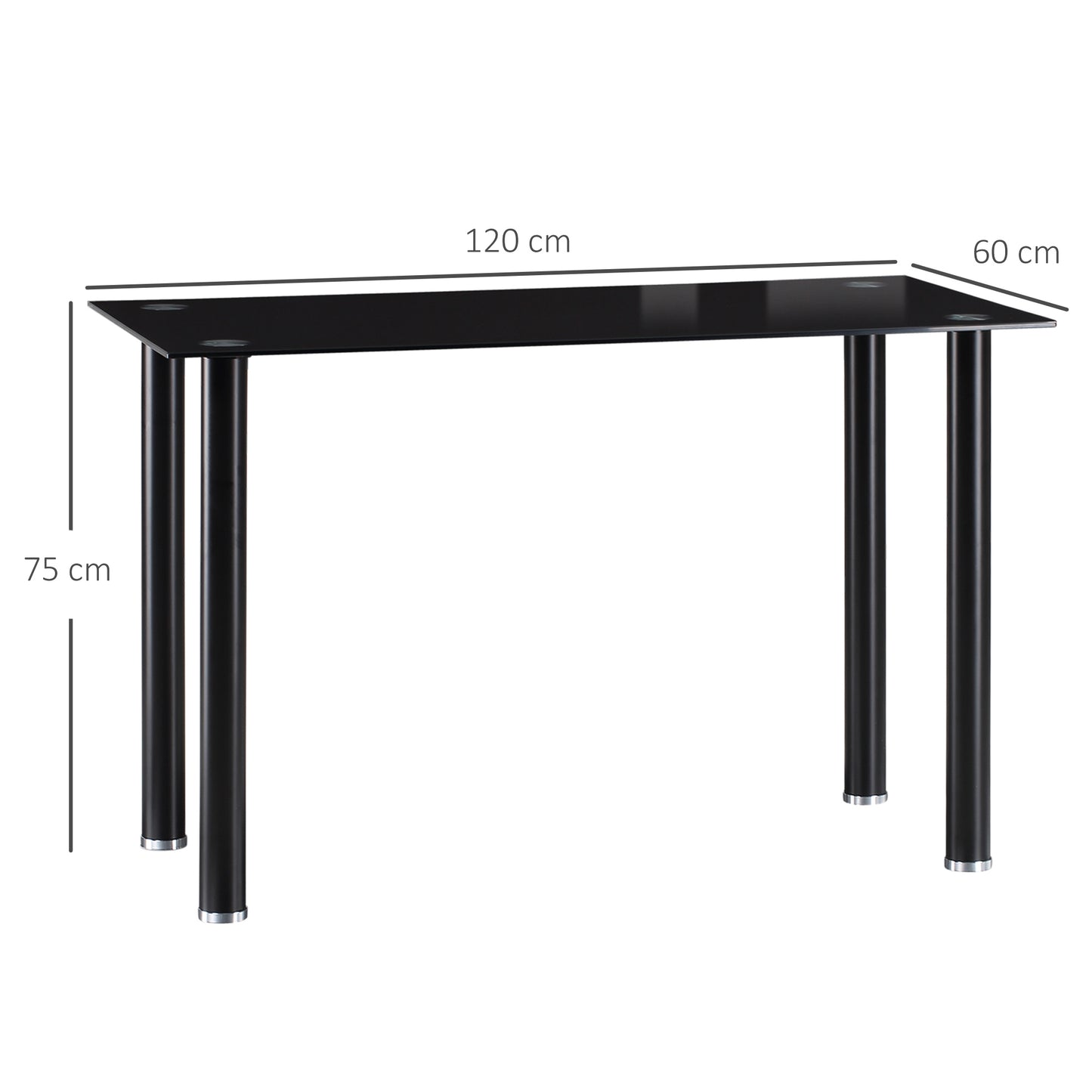 HOMCOM Mesa de Comedor Rectangular Mesa de Cocina Moderna con Tablero de Vidrio Templado y Patas de Acero para 4-6 Personas en Salón Oficina 120x60x75 cm Negro