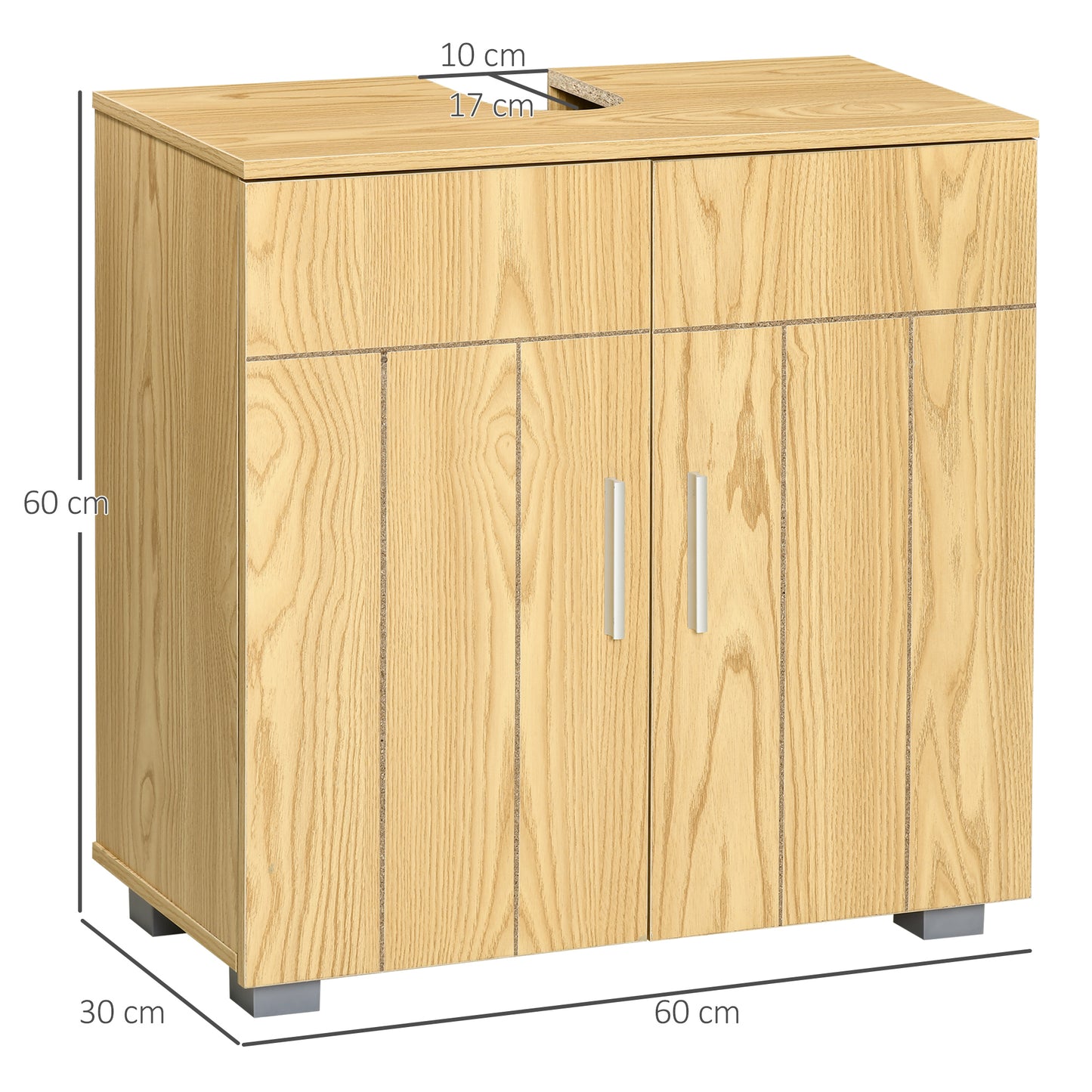 kleankin Mueble para Debajo del Lavabo Armario Baño de Suelo de Madera con 2 Puertas y Estante Ajustable Interior Moderno 60x30x60 cm Natural
