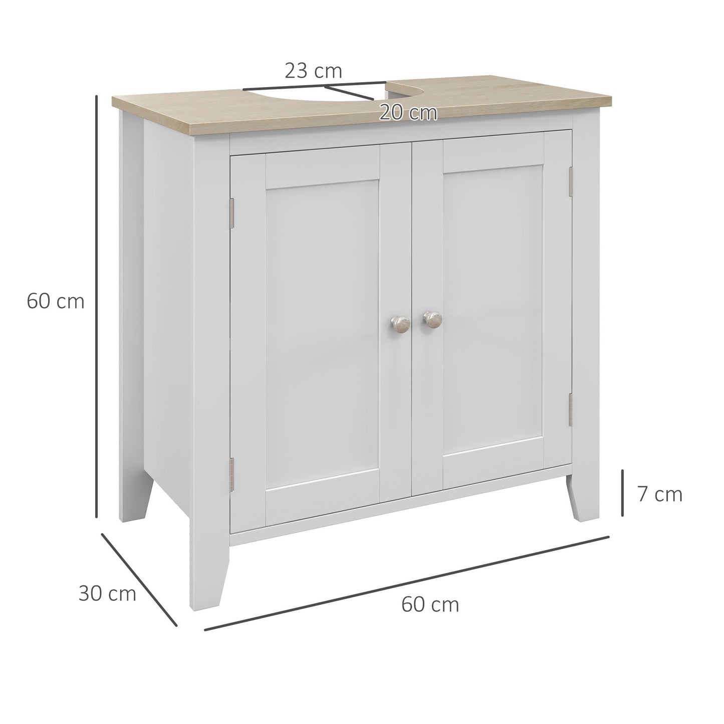 kleankin Mueble para Debajo del Lavabo Armario Lavabo con Pie Armario Bajo con 2 Puertas y Estante Ajustable Estilo Moderno 60x30x60 cm Blanco