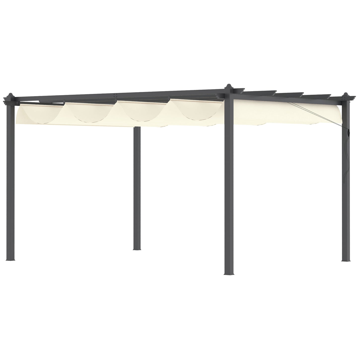 Outsunny Pérgola de Jardín Pérgola de Aluminio 4x3 m Cenador de Jardín con Techo Retráctil Tela de Poliéster y 8 Orificios de Drenaje para Patio Terraza Exterior Crema