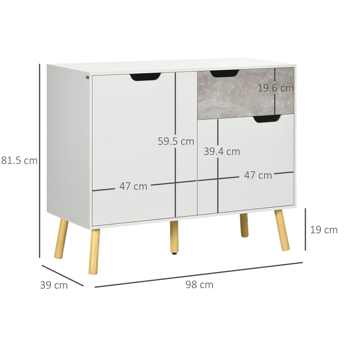 HOMCOM Aparador de Cocina Armario Buffet con 2 Puertas 1 Cajón Armario de Almacenaje para Salón Estudio Dormitorio Estilo Moderno 98x39x81,5 cm Blanco