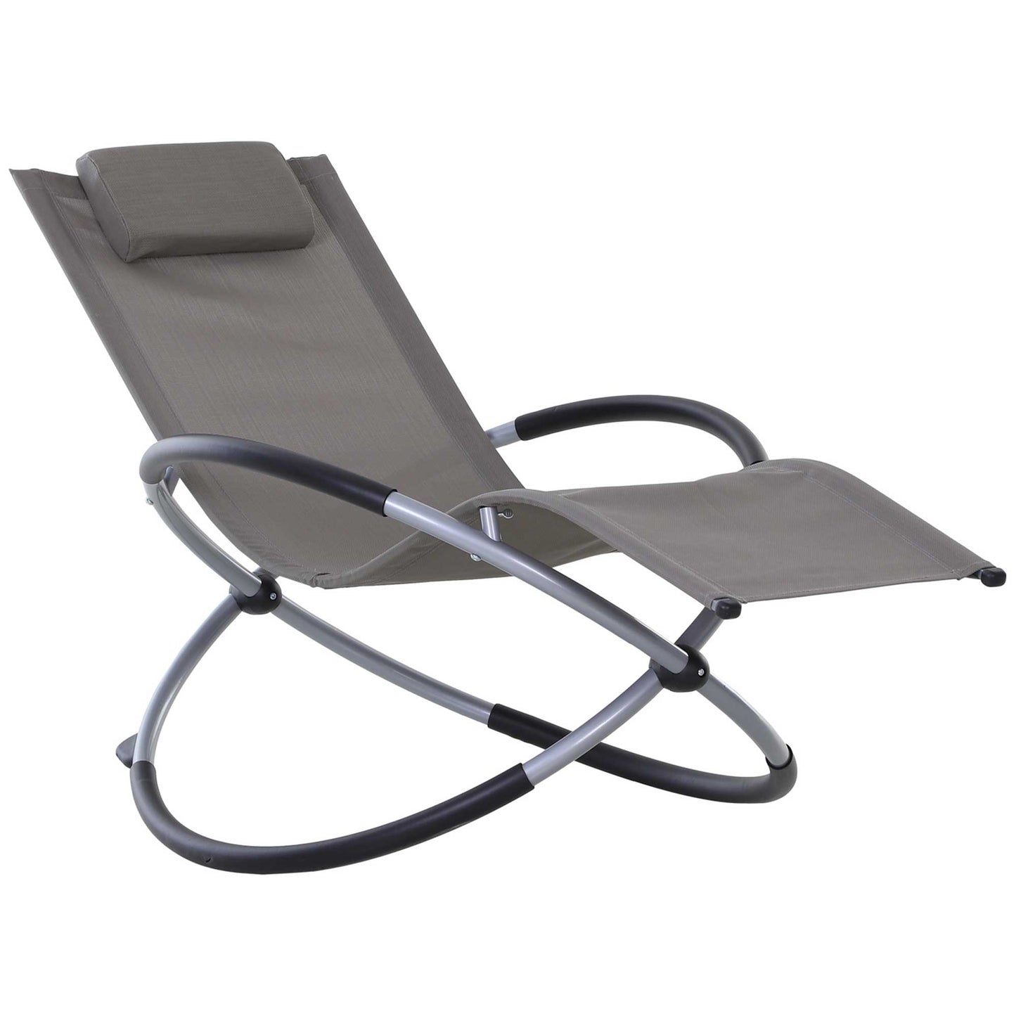 Outsunny Tumbona Mecedora de Jardín con Reposacabezas Extraíble Sillón Tumbona de Exterior Tela de Texteline para Patios Piscina al Aire Libre 154x80x84 cm Gris