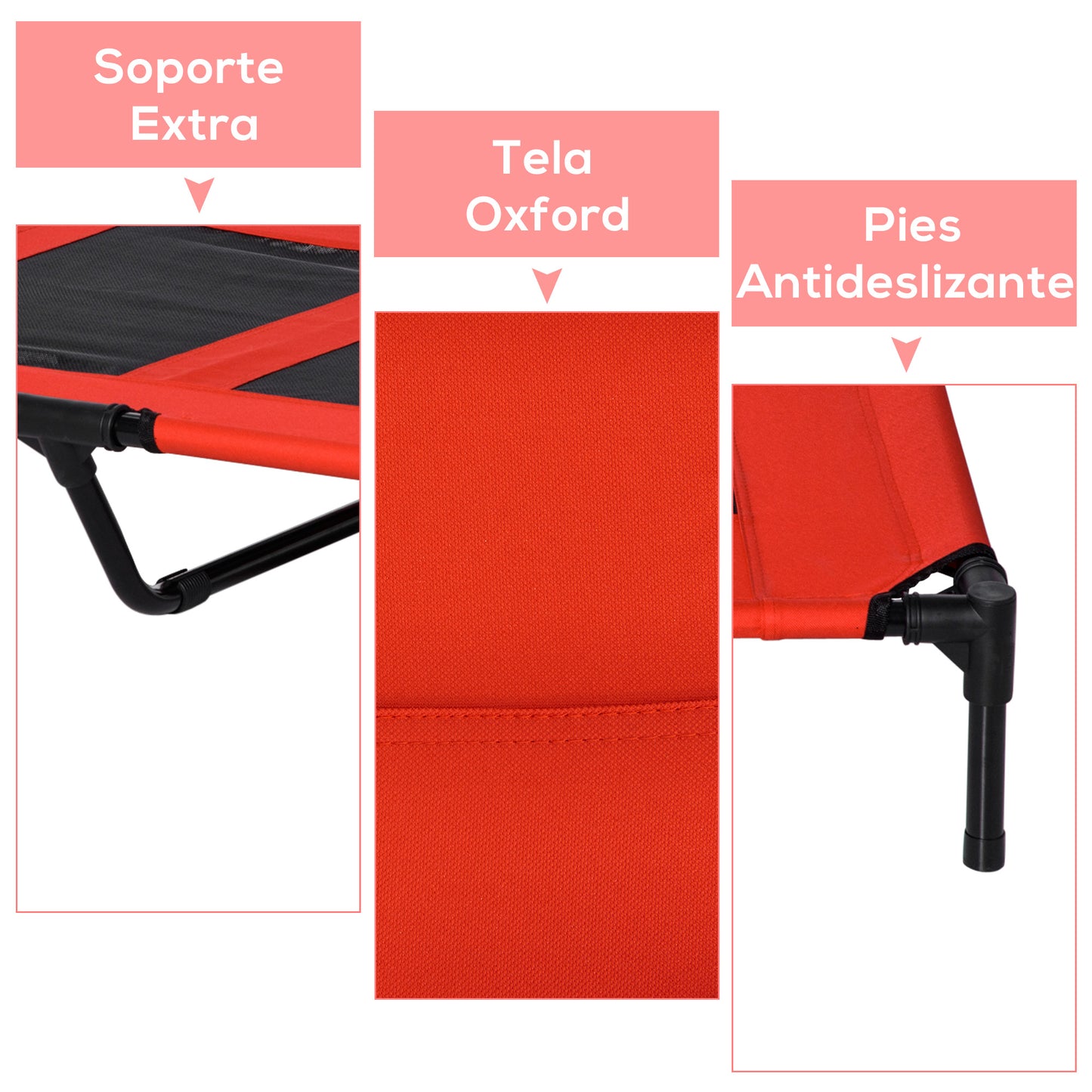 PawHut Cama Elevada para Perros Gatos Portátil Cama para Mascotas con Zona de Malla Transpirable y Tela Oxford para Interior Exterior 91,5x76,2x18 cm Rojo