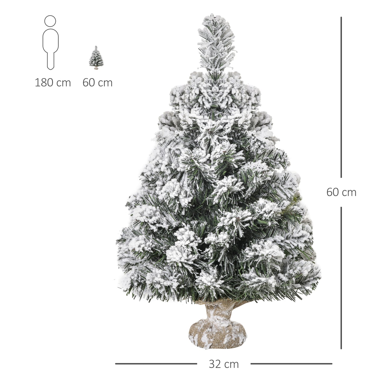 HOMCOM Árbol de Navidad Artificial 60 cm con 67 Ramas Ignífugas y Base de Cemento Decoración Navideña para Mesa Escritorio Oficina Ø32x60 cm Verde y Blanco