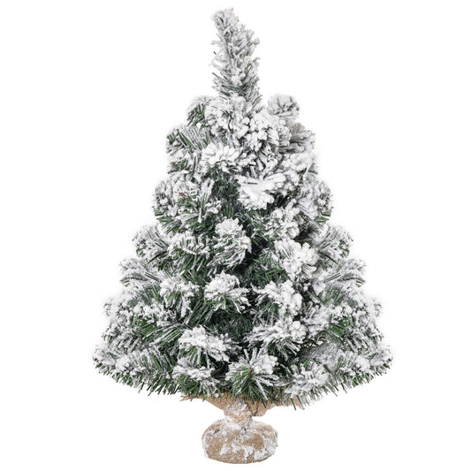 HOMCOM Árbol de Navidad Artificial 60 cm con 67 Ramas Ignífugas y Base de Cemento Decoración Navideña para Mesa Escritorio Oficina Ø32x60 cm Verde y Blanco