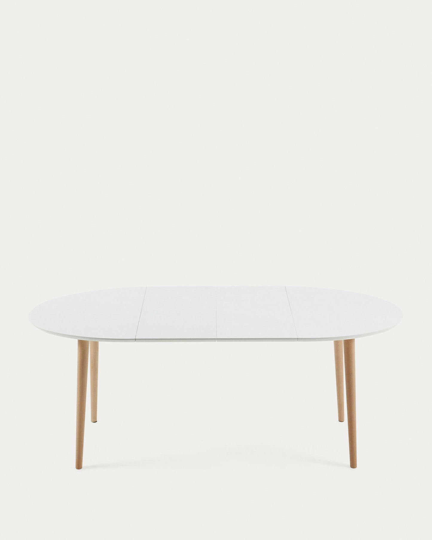 Mesa extensible oval Oqui MDF lacado blanco y patas madera maciza haya 120 (200) x 90 cm