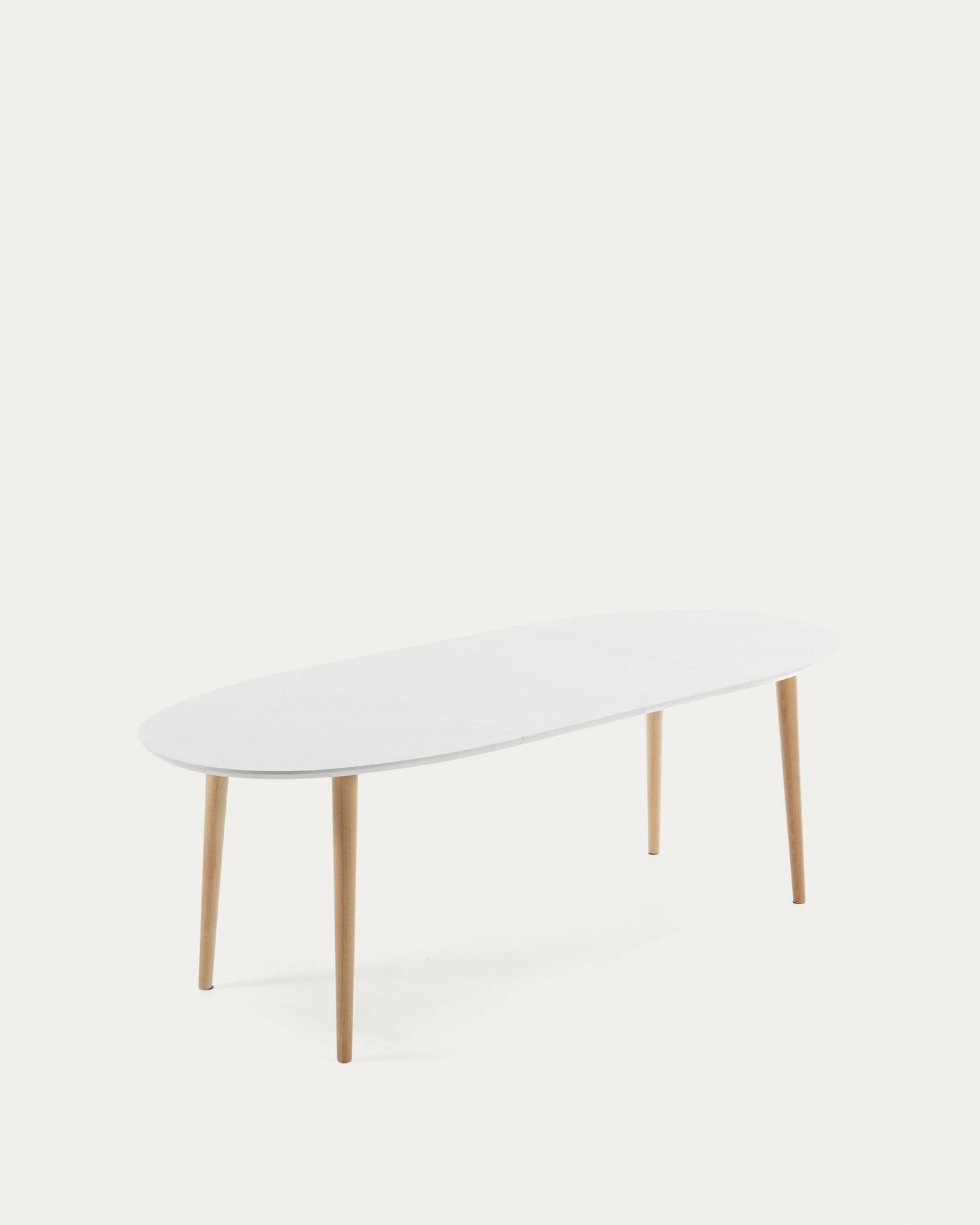 Mesa extensible oval Oqui MDF lacado blanco y patas madera maciza haya 140 (220) x 90 cm