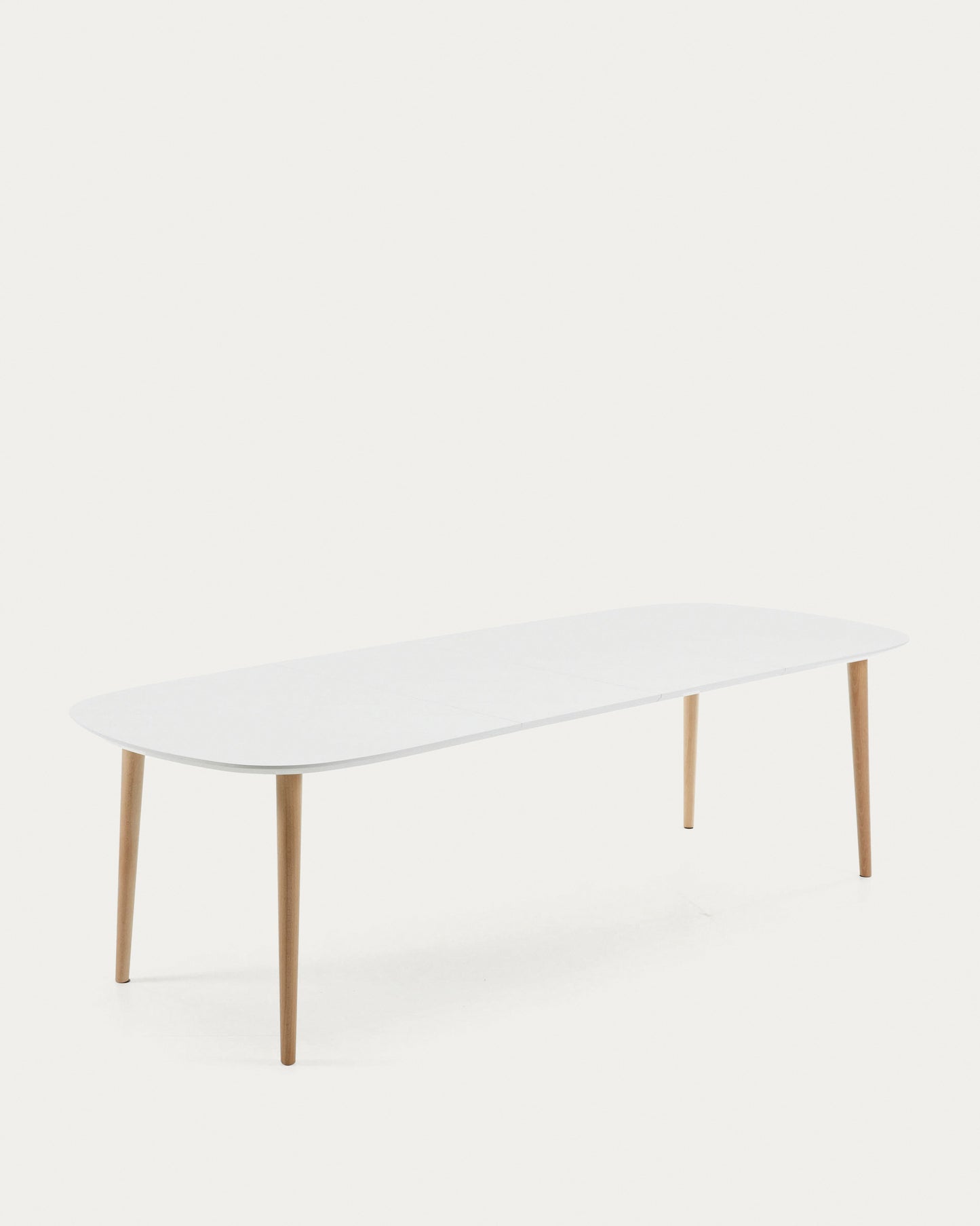 Mesa extensible Oqui MDF lacado blanco y patas madera maciza haya 160 (260) x 100 cm