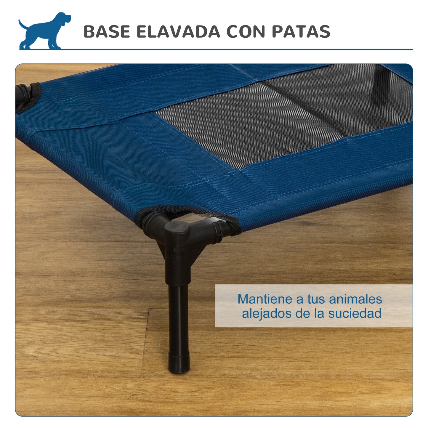 PawHut Cama Elevada para Perros Gatos Portátil Cama para Mascotas con Zona de Malla Transpirable y Tela Oxford para Interior Exterior 61x46x18 cm Azul