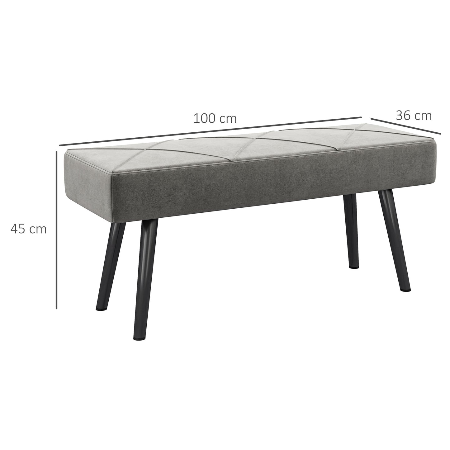 HOMCOM Taburete Pie de Cama Multifuncional Banco Pie de Cama Moderno Banco Dormitorio con Pies de Acero y Asiento Acolchado Carga 120 kg para Entrada Pasillo 100x36x45 cm Gris