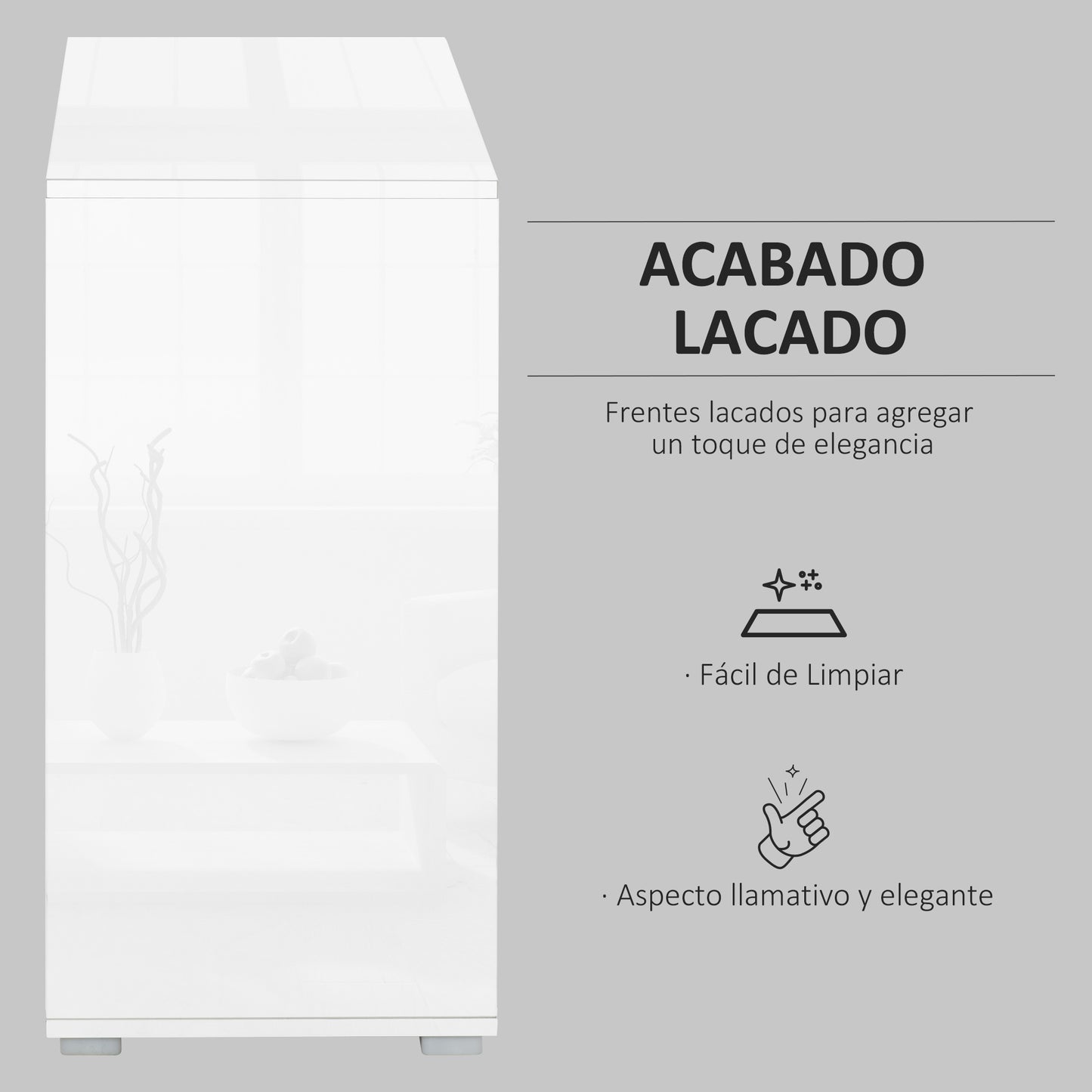 HOMCOM Aparador para Cocina con 2 Puertas 2 Cajones Marco de Blanco Brillante Estante Ajustable Apertura a Presión Armario de Almacenamiento para Dormitorio Salón 79x36x74 cm Blanco