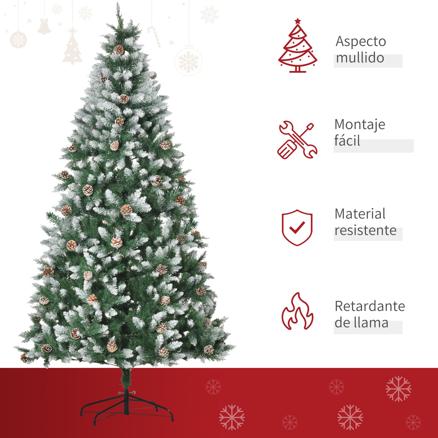 HOMCOM Árbol de Navidad Artificial Ø105x210 cm con 1440 Puntas de PVC y 75 Piñas con Ramas Apertura Automática Base Plegable y Soporte de Acero para Interiores Verde