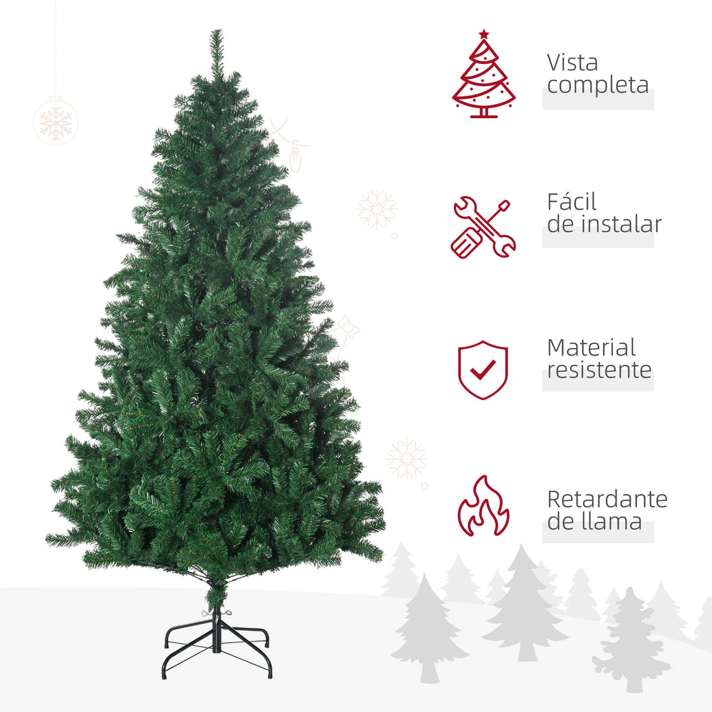 HOMCOM Árbol de Navidad 180cm Artificial Árboles Decoración Navideña con 1000 Ramas Soporte Metal