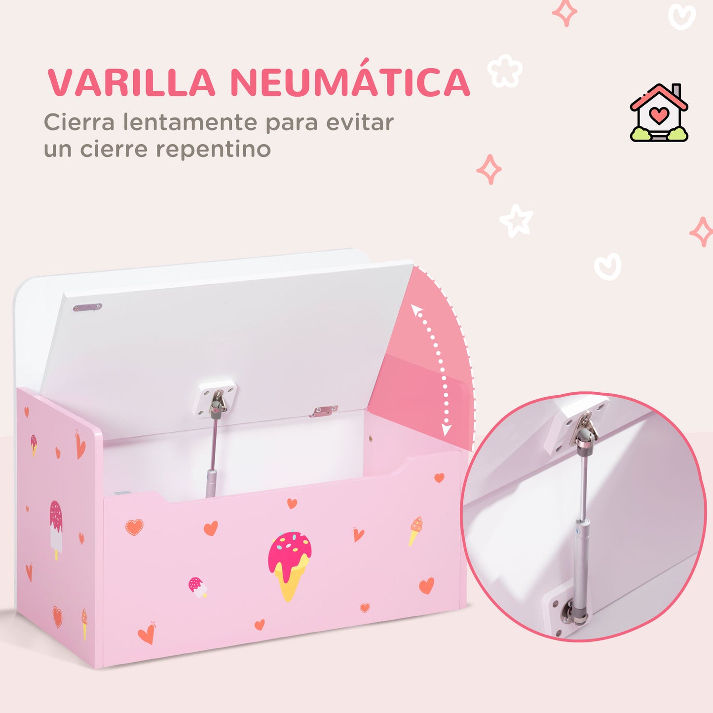 ZONEKIZ 2 en 1 Baúl de Juguetes para Niños de +18 Meses Banco de Almacenaje Infantil con Tapa de Cierre Magnética para Dormitorio Sala de Juego Carga 50 kg 60x30x50 cm Rosa