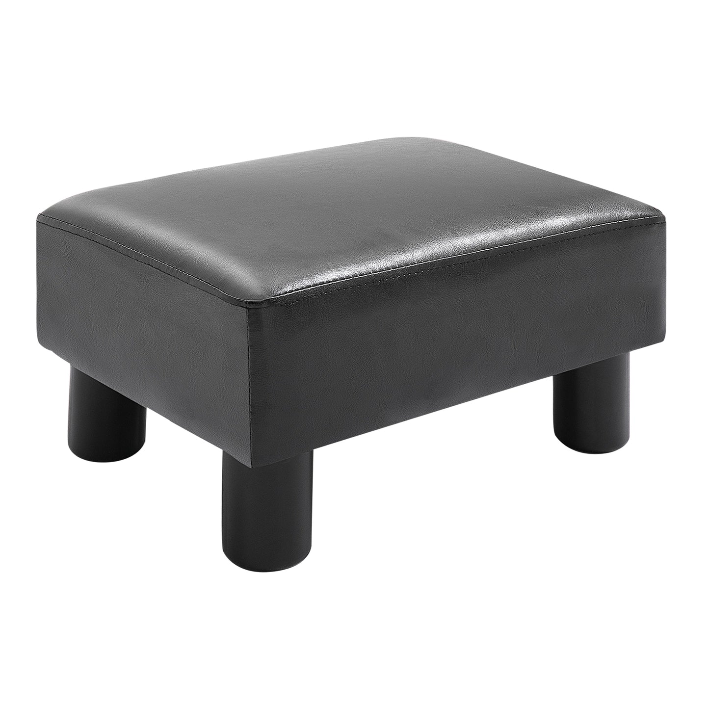 HOMCOM Reposapiés Otomano Taburete Pequeño Tapizado en Piel Sintética con Asiento Acolchado de Espuma y Patas de Plástico para Sofá Dormitorio 40x30x24 cm Negro