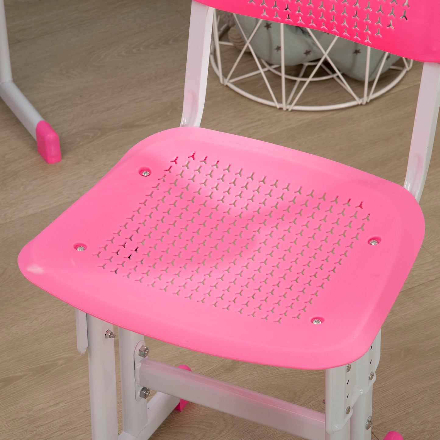 HOMCOM Juego de Escritorio y Silla para Niños de 6-12 Años Pupitre Infantil Altura Ajustable con 1 Cajón 1 Ranura para Lápiz y 1 Estante para Libros Acero 60x45x90-102 cm Rosa