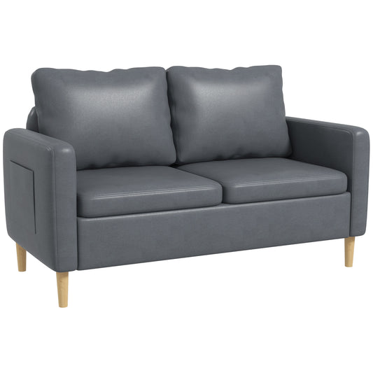 HOMCOM Sofá de 2 Plazas Sillón Moderno Tapizado en Poliéster con 2 Bolsillos Laterales Reposabrazos y Patas de Madera para Dormitorio Oficina Carga 200 kg 143x76x83 cm Gris