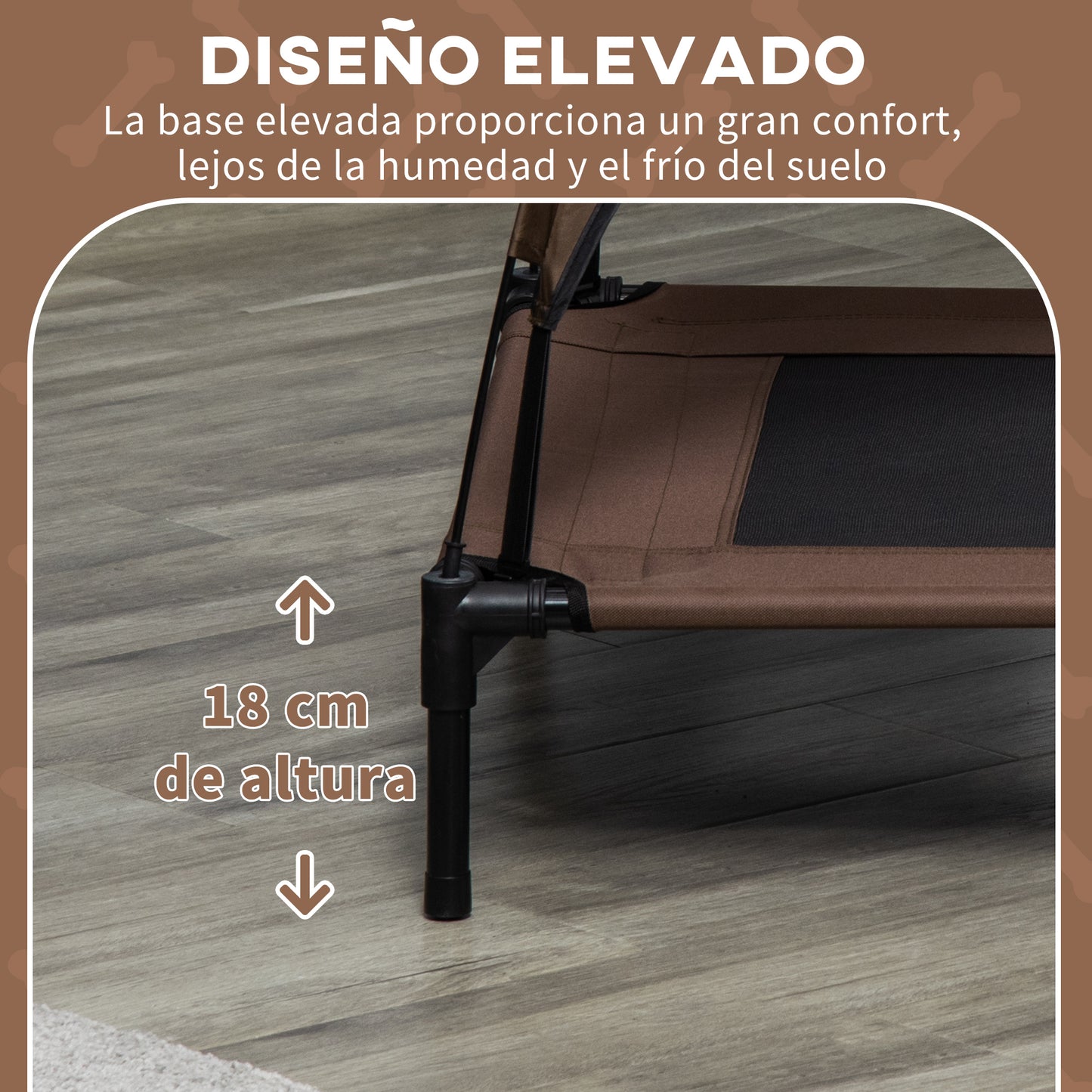 PawHut Cama Elevada para Mascotas Portátil con Toldo Extraíble Tela Transpirable al Aire Libre para Interior y Exterior 92x76x90 cm Café