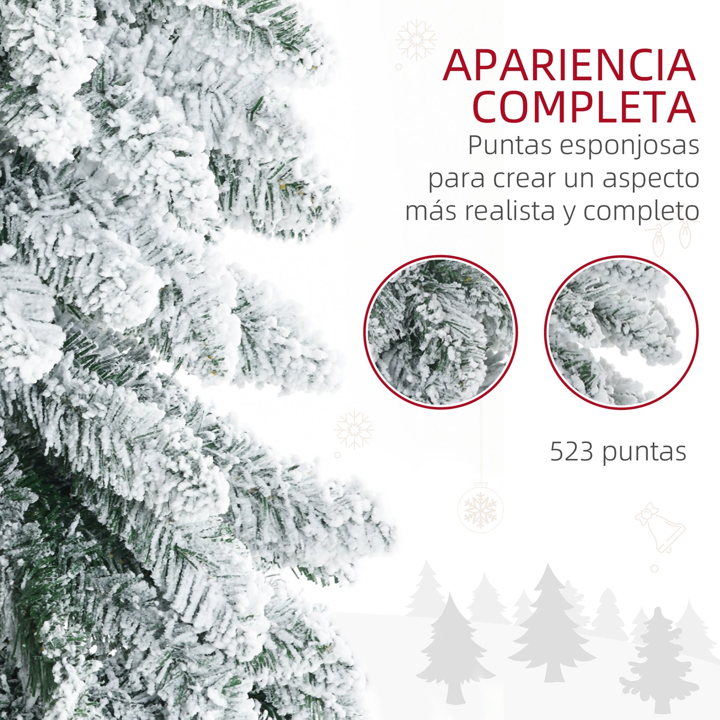 HOMCOM Árbol de Navidad Artificial 180 cm Árbol de Navidad Nevado con 523 Ramas Soporte de Acero Plegable Decoración para Hogar Fiestas Verde