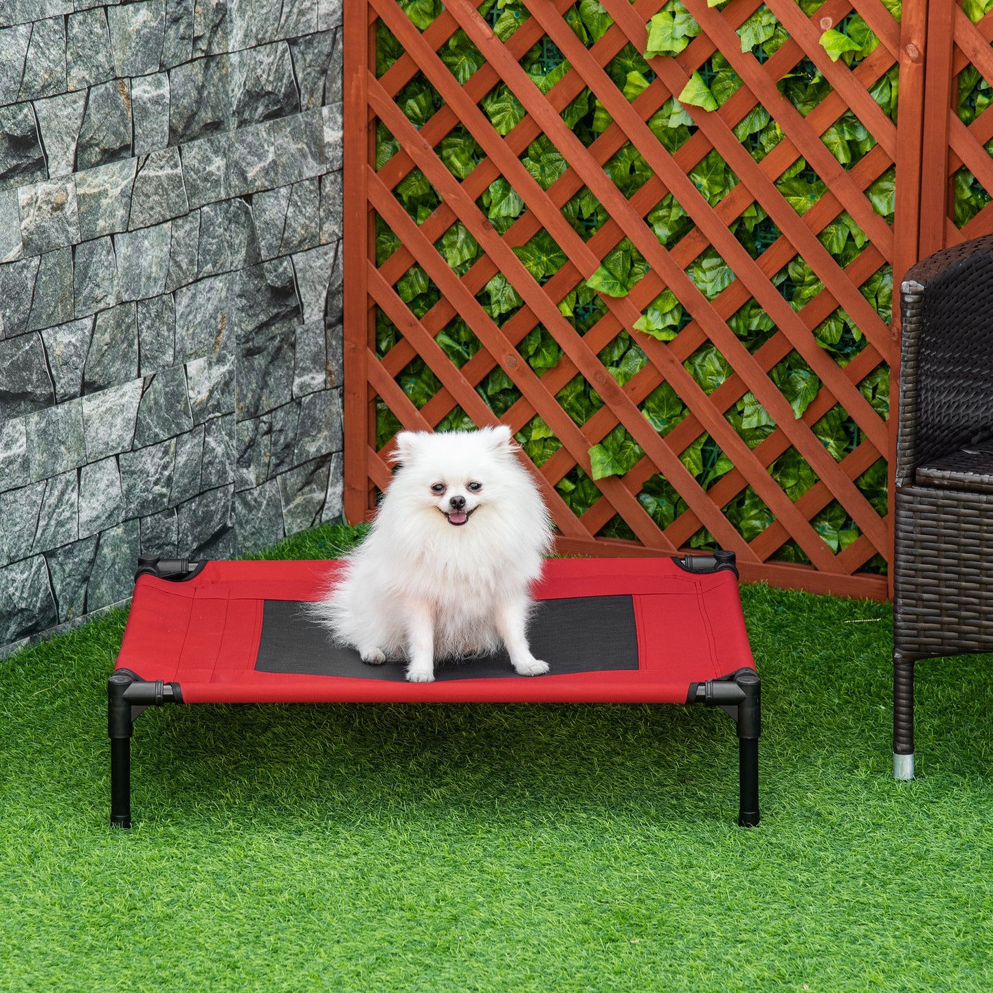 PawHut Cama Elevada para Perros Gatos Portátil Cama para Mascotas con Zona de Malla Transpirable y Tela Oxford para Interior Exterior 76x61x18 cm Rojo