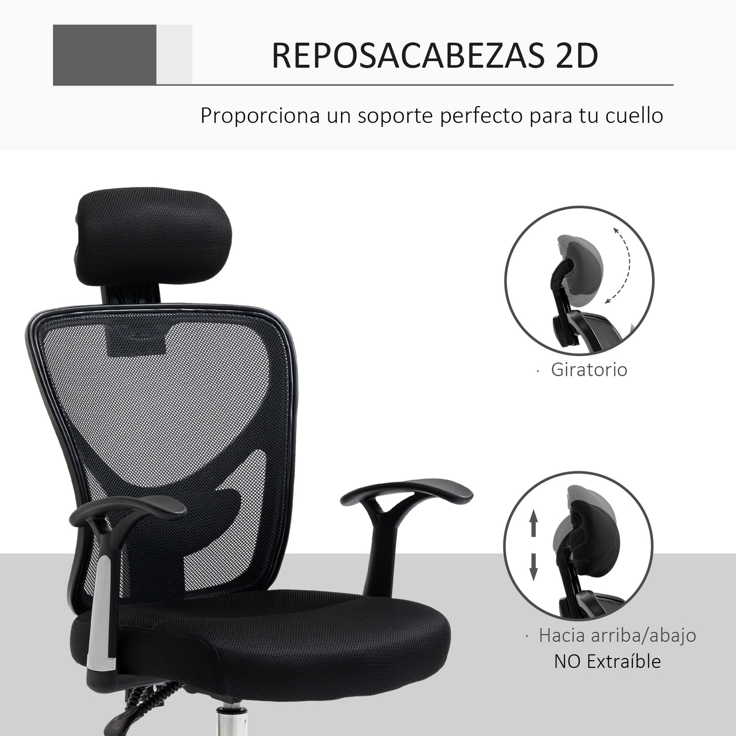 Vinsetto Silla de Oficina Ergonómica Silla de Malla con Altura Ajustable Función Reclinable Reposacabezas Regulable y Soporte Lumbar 62x67x108-118 cm Negro