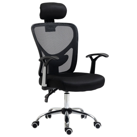 Vinsetto Silla de Oficina Ergonómica Silla de Malla con Altura Ajustable Función Reclinable Reposacabezas Regulable y Soporte Lumbar 62x67x108-118 cm Negro